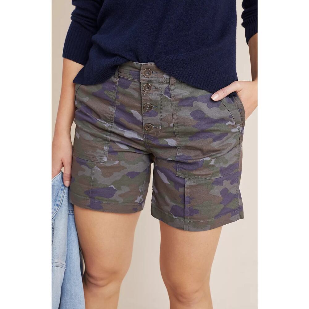 Anthropologie Wanderer Camo Utility Cargo Shorts Button Front Military Style- 27 - Picture 2 of 7